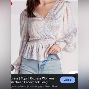 Express Pink and Blue Patterned Wrap Blouse